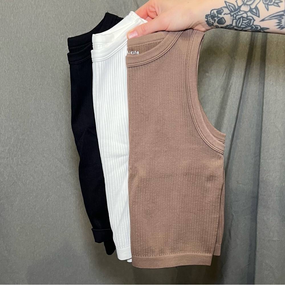 Sleeveless Ribbed Tank Top Trio - Black, White, and Tan